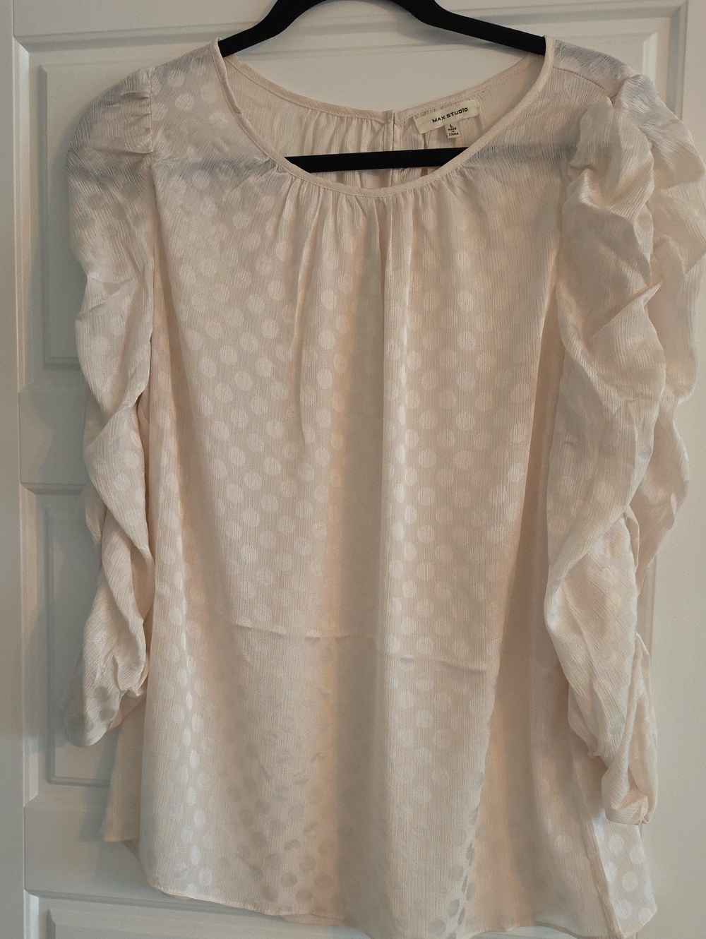 Max Studio Cream Polka Dot Ruffle Sleeve Blouse
